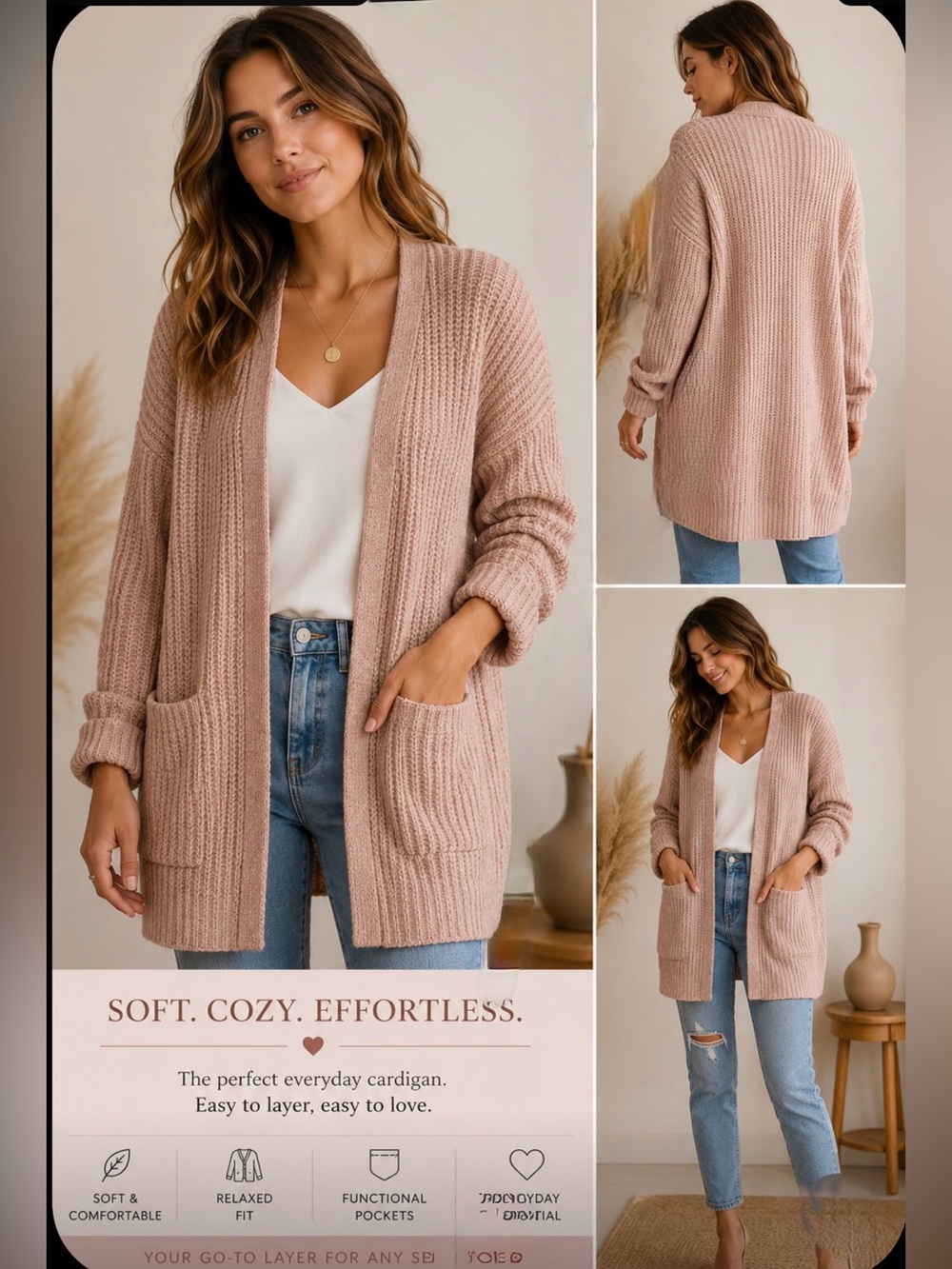 Pink Rose Brand Women's long Cardigan in a brown or tan color large
